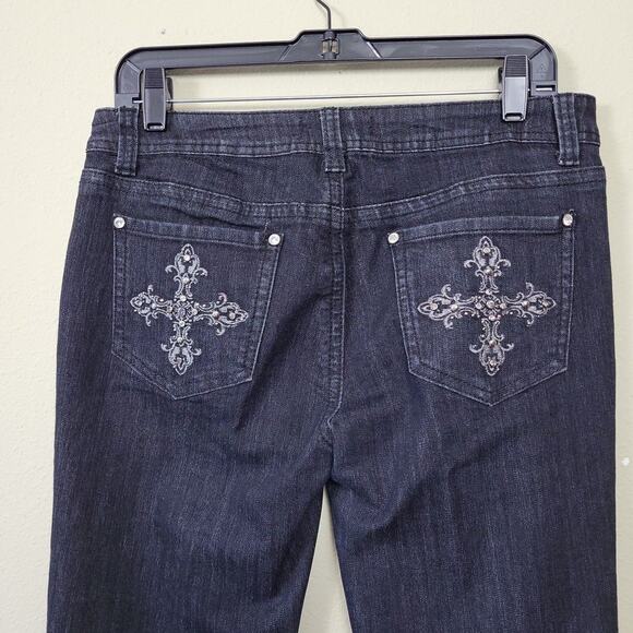 Womens Black Mid Rise Denim Skinny Jeans Size 30 Western Rodeo Cowgirl Glam - Picture 4 of 9